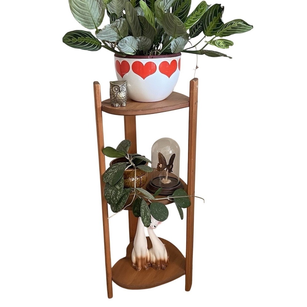 Vtg Wood HEART Free Standing Shelf Side Table 3 Tier Cottage Farm Granny 32"